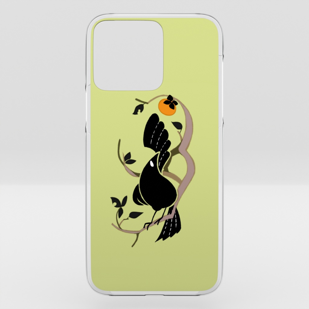 まんまるカラスと柿　クリアiPhoneケース