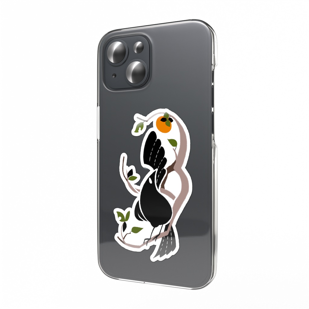 まんまるカラスと柿　スマホステッカー