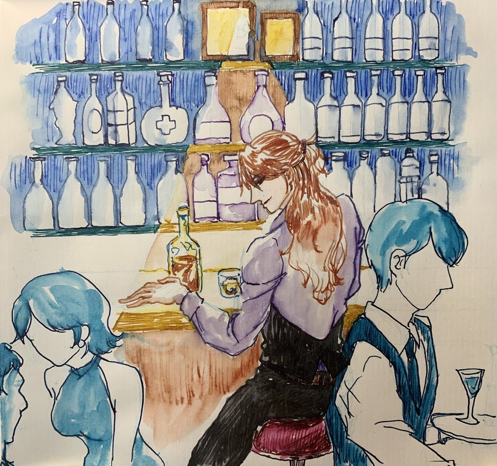 【原画】待ち人【額付き】