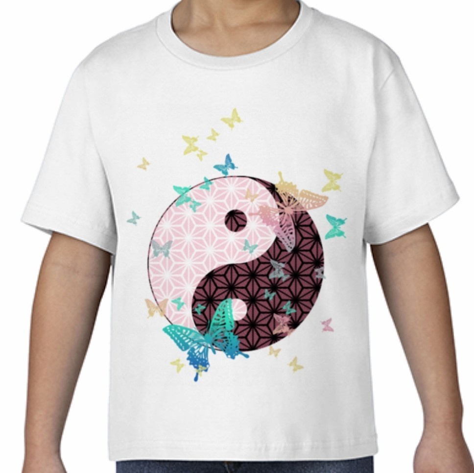 キッズ和柄陰陽太極図Tシャツ/男女兼用