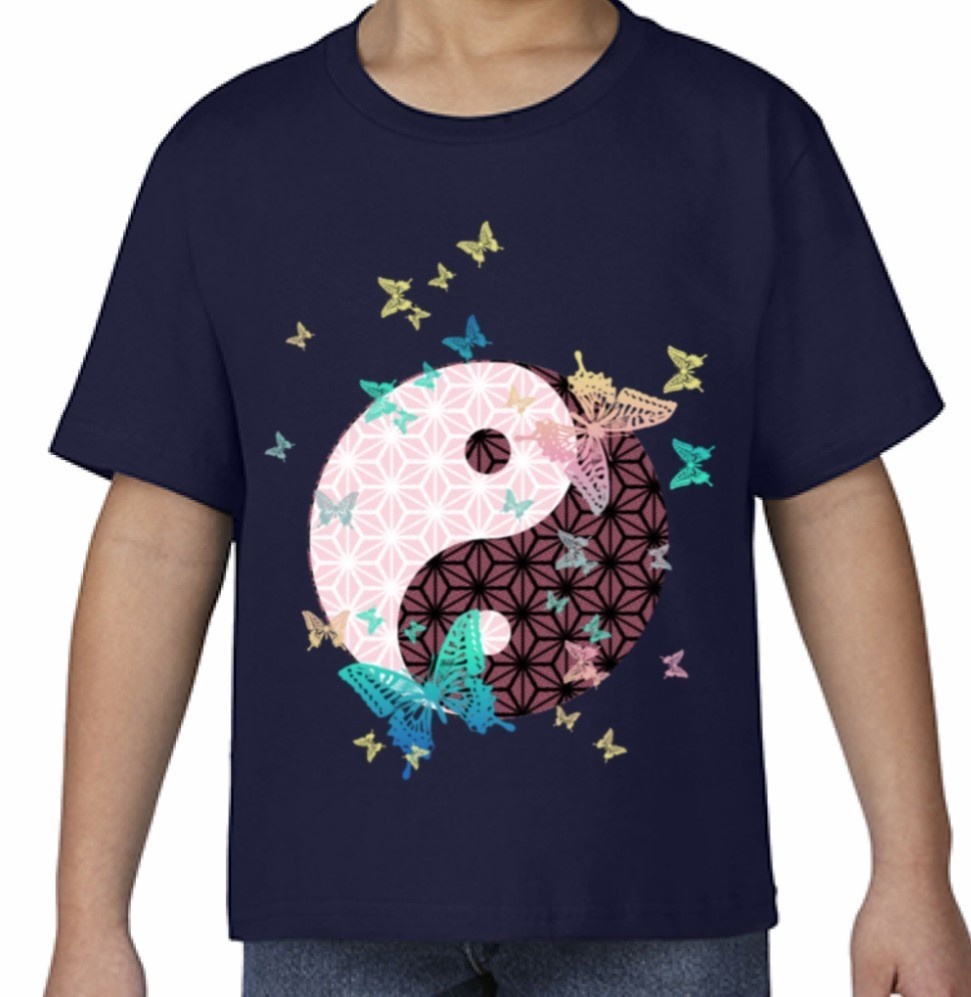 キッズ和柄陰陽太極図Tシャツ/男女兼用