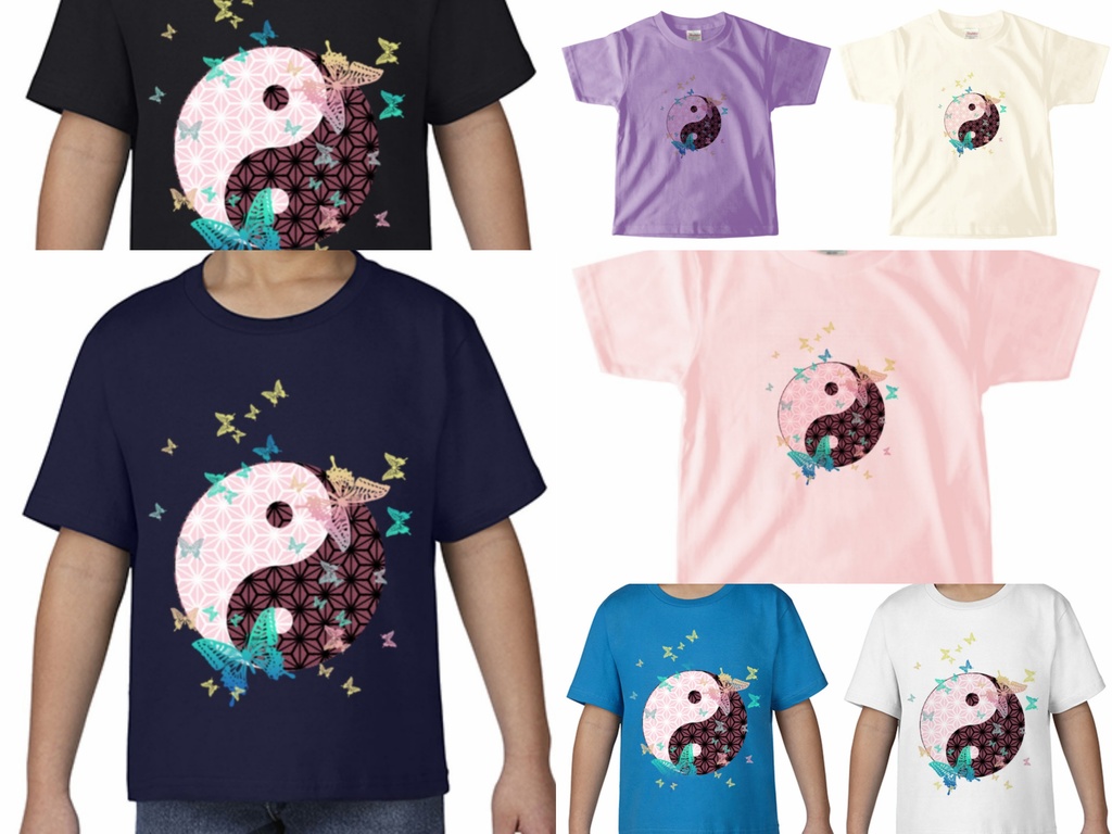 キッズ和柄陰陽太極図Tシャツ/男女兼用