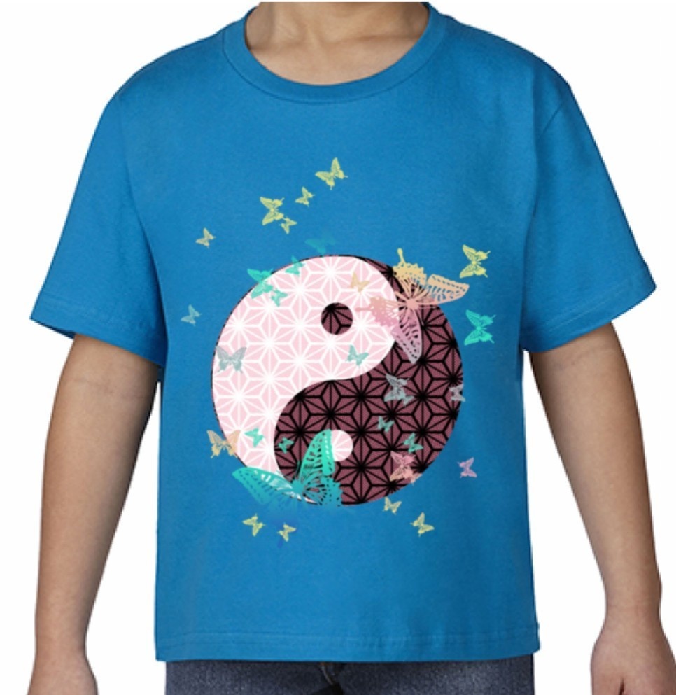 キッズ和柄陰陽太極図Tシャツ/男女兼用