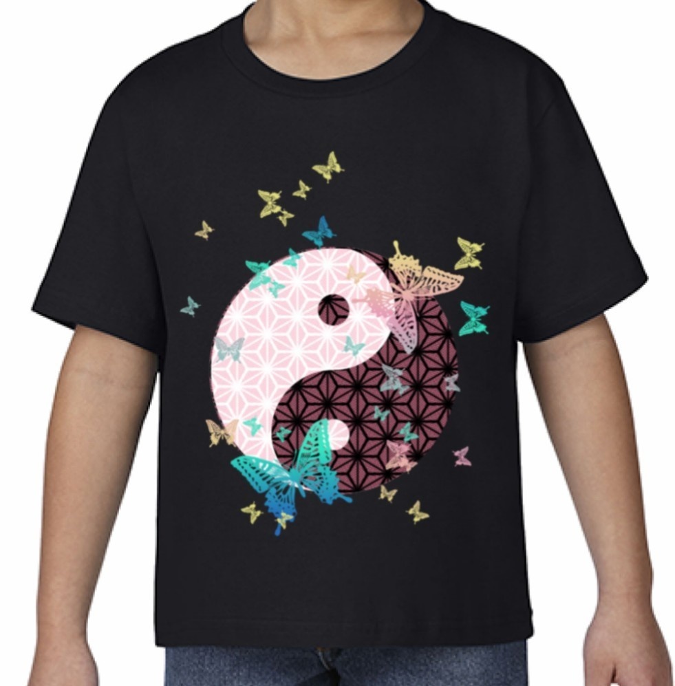 キッズ和柄陰陽太極図Tシャツ/男女兼用