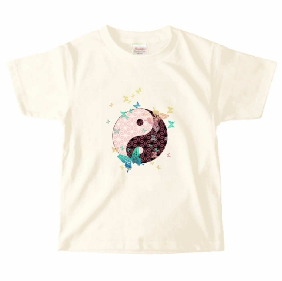 キッズ和柄陰陽太極図Tシャツ/男女兼用