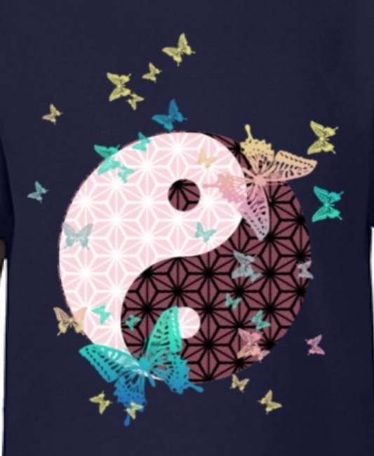 キッズ和柄陰陽太極図Tシャツ/男女兼用