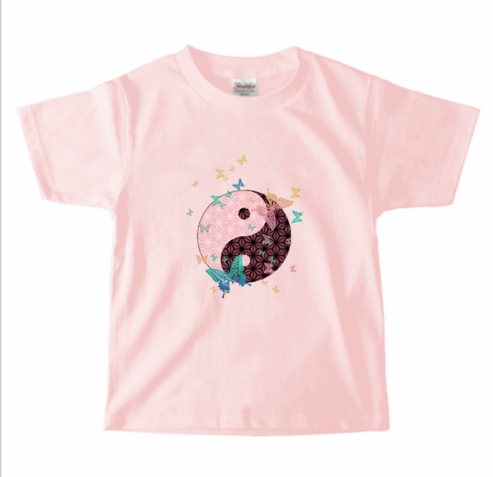 キッズ和柄陰陽太極図Tシャツ/男女兼用