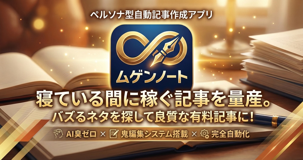 【Windows/Mac対応】寝ている間にnote記事を量産!AI執筆&サムネ作成ツール「ムゲンノート」【買い切り版】