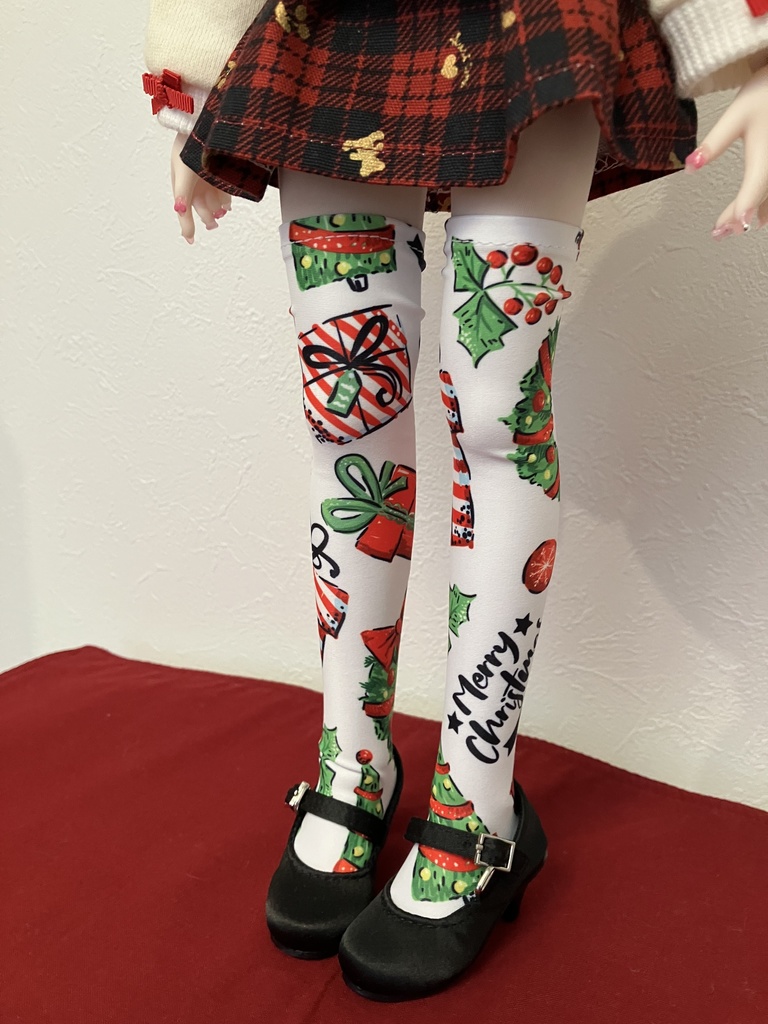 【40cmサイズドール用】クリスマス柄オーバーニーソックス