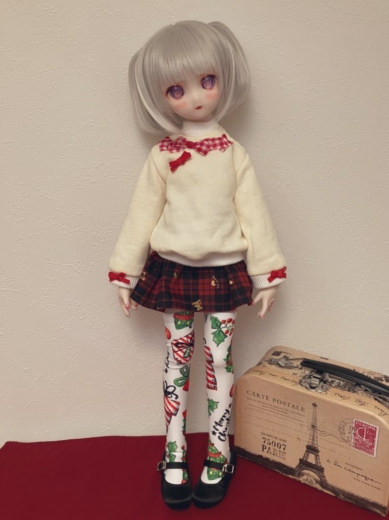 【40cmサイズドール用】クリスマス柄オーバーニーソックス