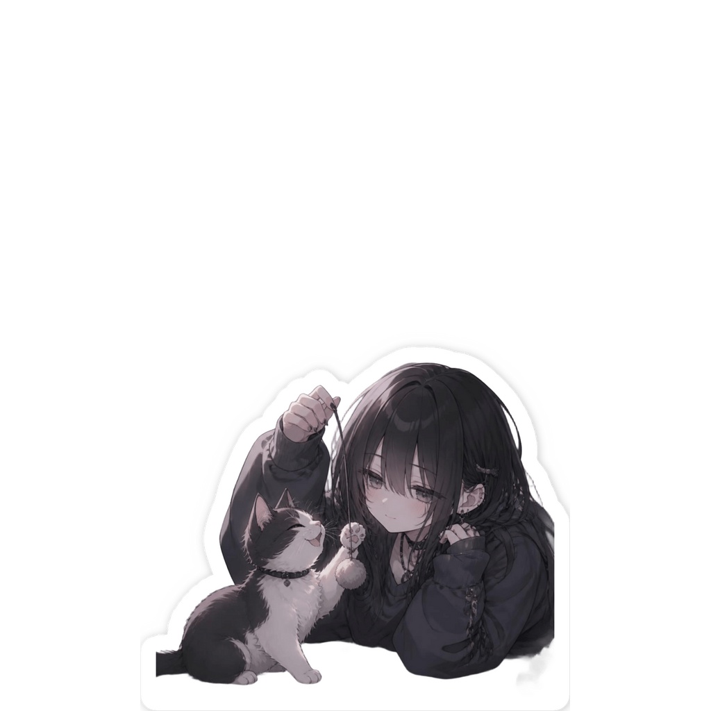 女の子と猫　ステッカー