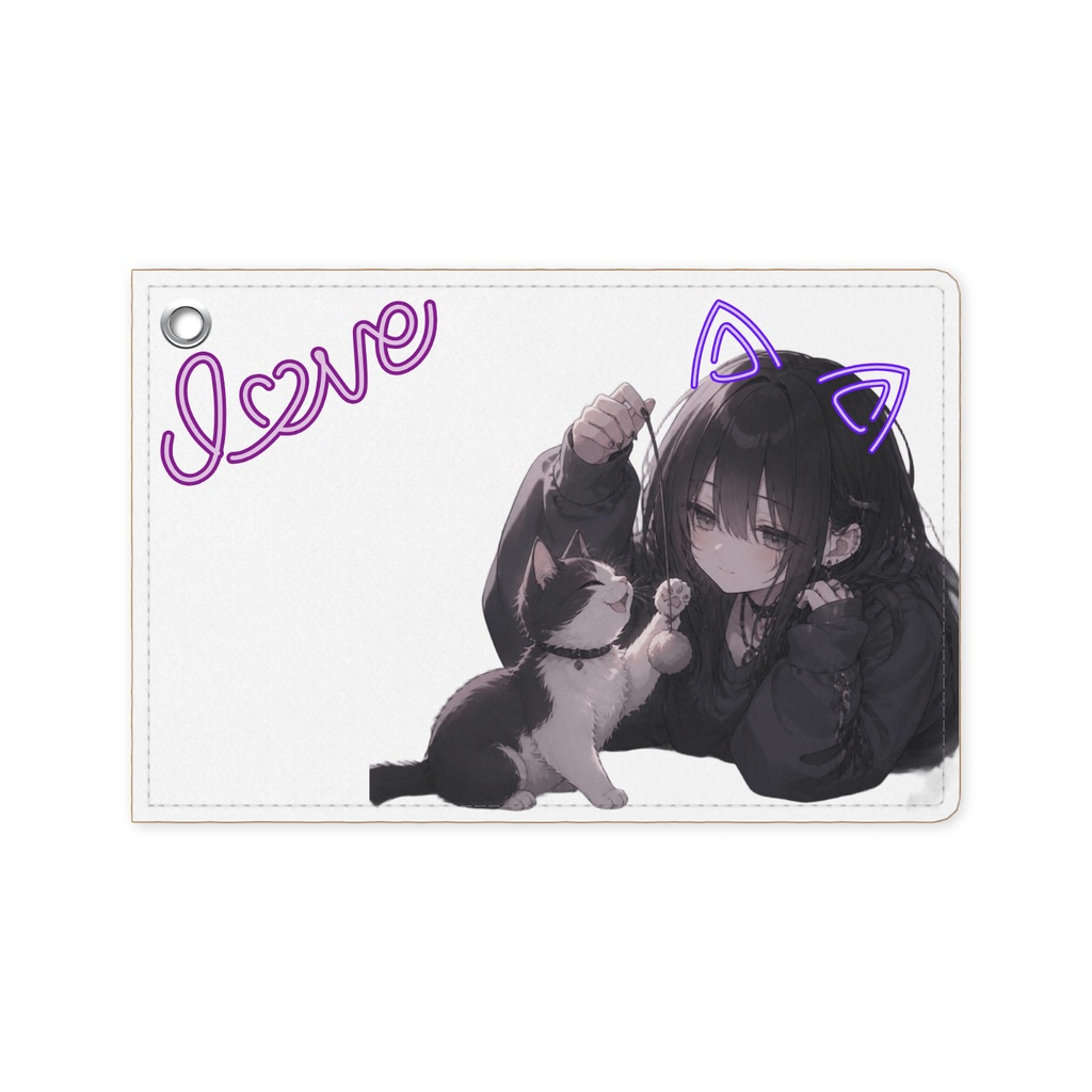 女の子と猫　パスケース
