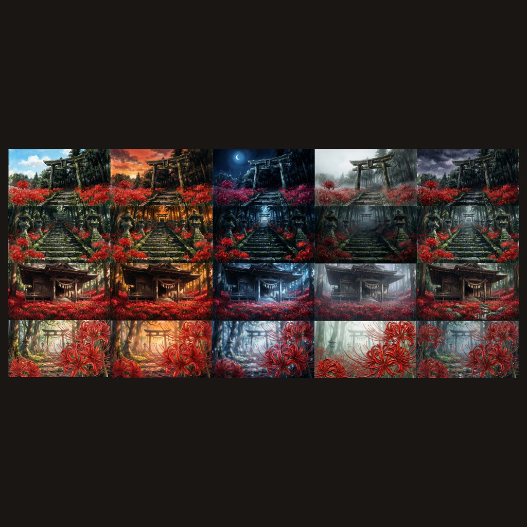 【背景素材集】彼岸花の神社・昭和怪談セット - TRPG/小説用(20枚・差分完備)