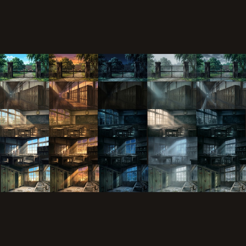 【背景素材】旧校舎の記憶:昭和ホラー背景集(5シーン×5状況・TRPG/ノベル用)