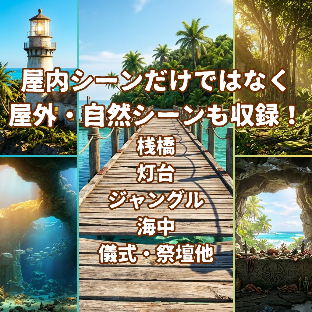 ★先行セール中★【背景100枚】南国リゾートホテル・孤島|5差分(昼/夕/夜/嵐/停電)【CoC/TRPG背景素材/ゲーム素材/ホラー】