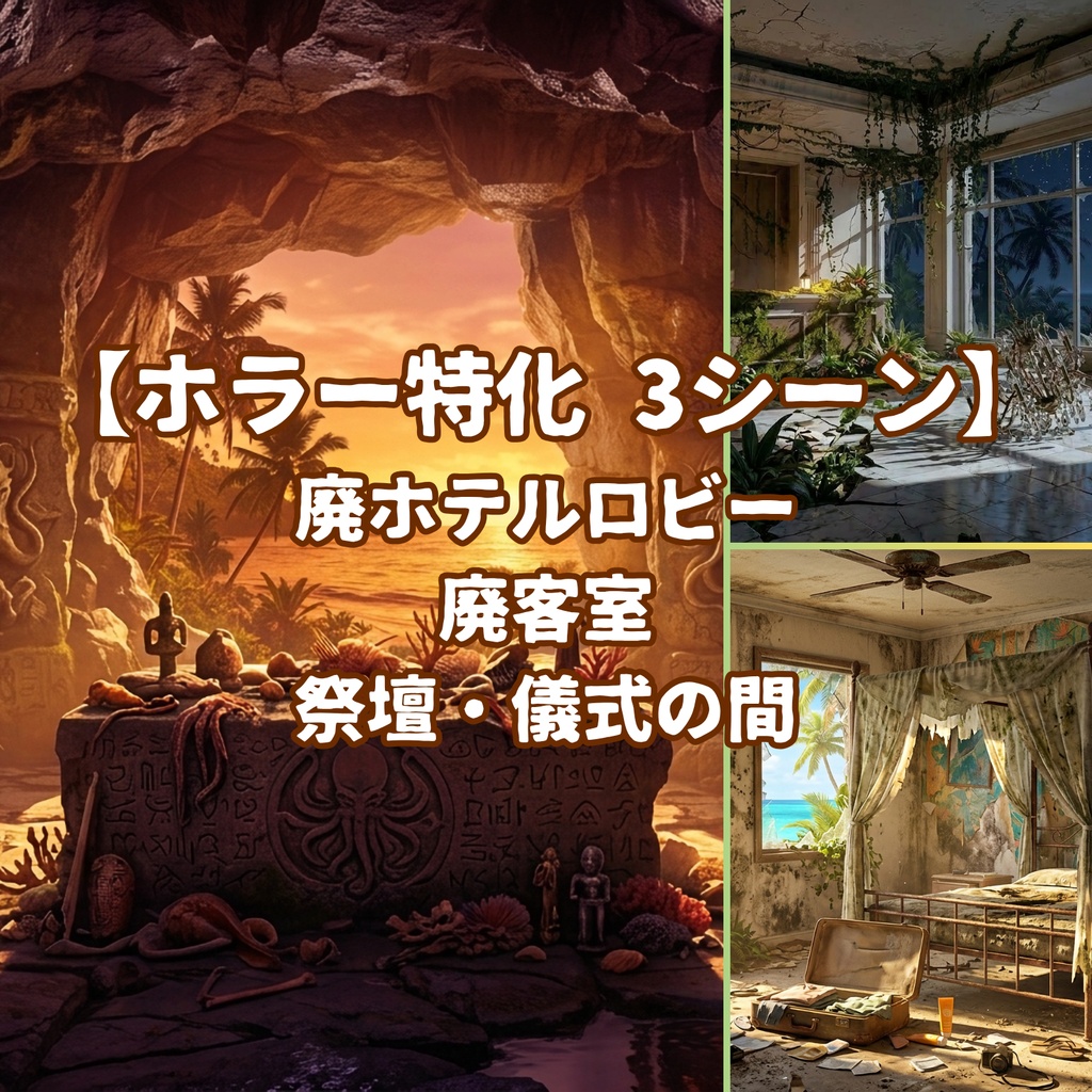 ★先行セール中★【背景100枚】南国リゾートホテル・孤島|5差分(昼/夕/夜/嵐/停電)【CoC/TRPG背景素材/ゲーム素材/ホラー】