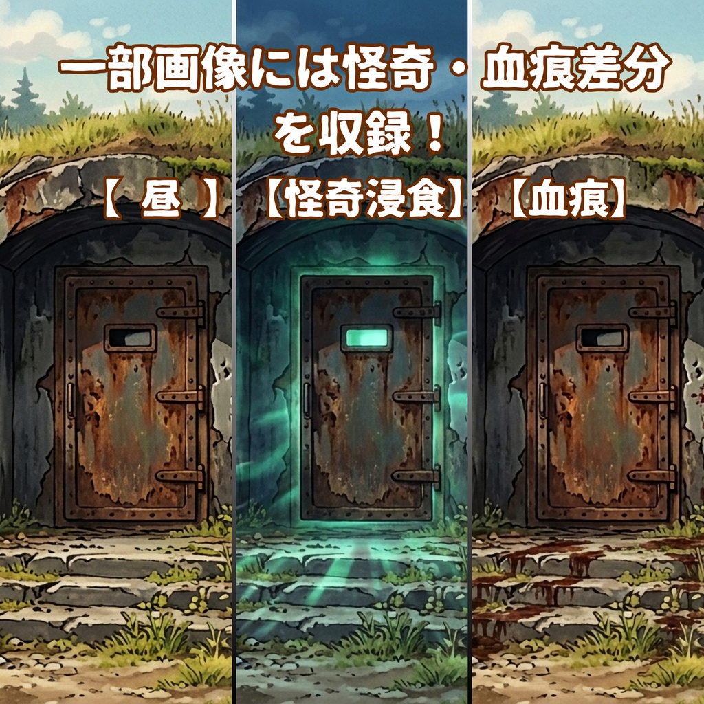 【昭和怪奇 背景150枚】昭和怪奇録|闇市・銭湯・工場・防空壕|5差分(昼夜雨怪奇血痕)【帝都怪奇譚シリーズ/TRPG背景素材/CoC/昭和】