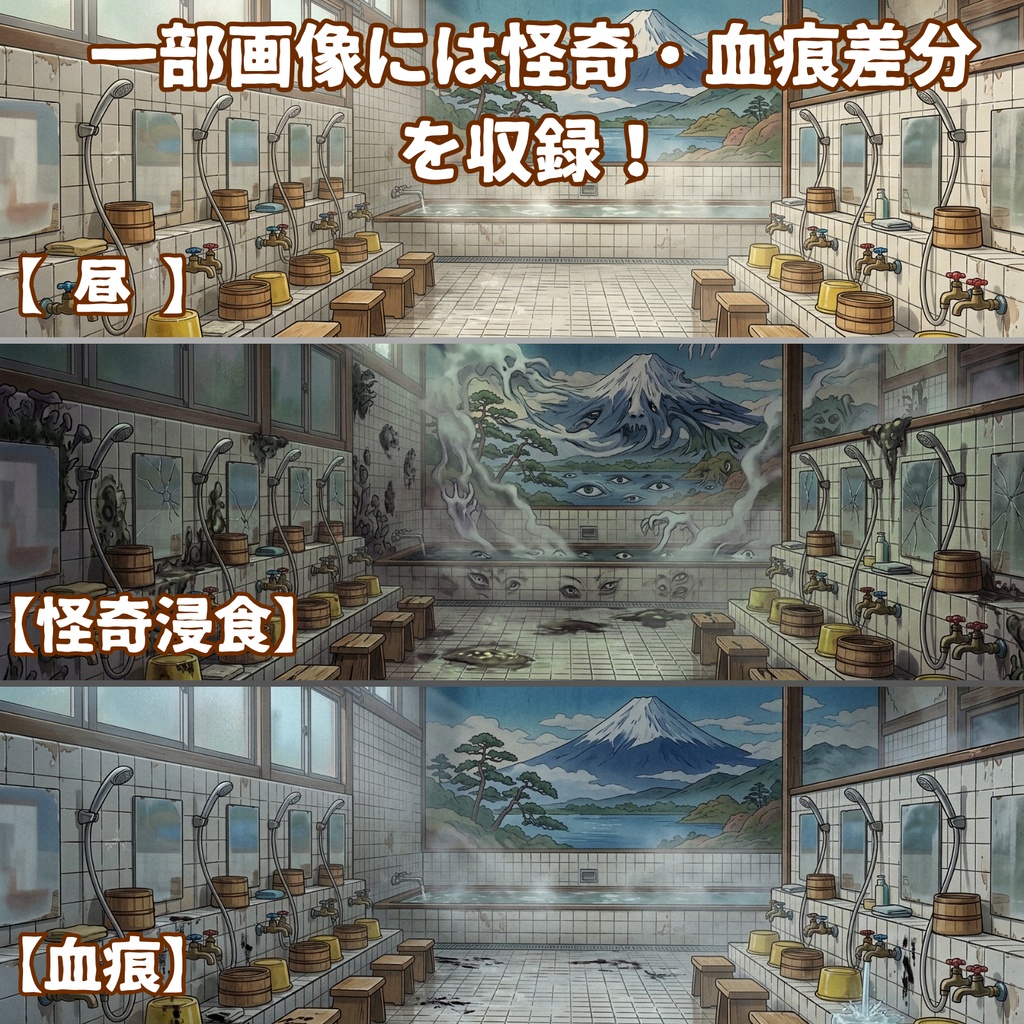 【昭和怪奇 背景150枚】昭和怪奇録|闇市・銭湯・工場・防空壕|5差分(昼夜雨怪奇血痕)【帝都怪奇譚シリーズ/TRPG背景素材/CoC/昭和】