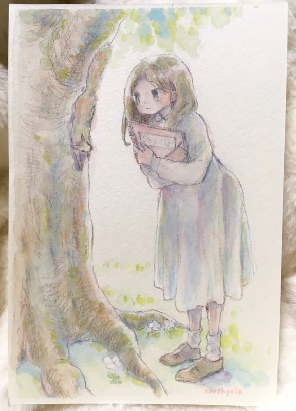 【水彩原画】リスと女の子