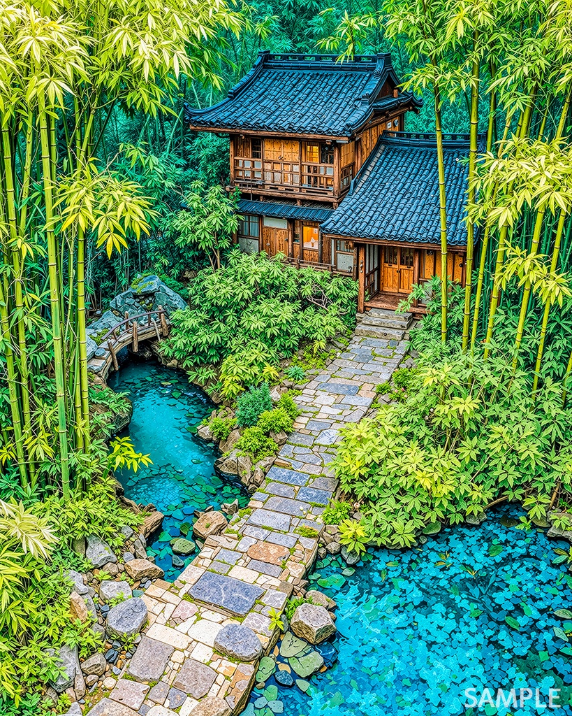 竹林に包まれた水の庭｜Water Garden Embraced by Bamboo