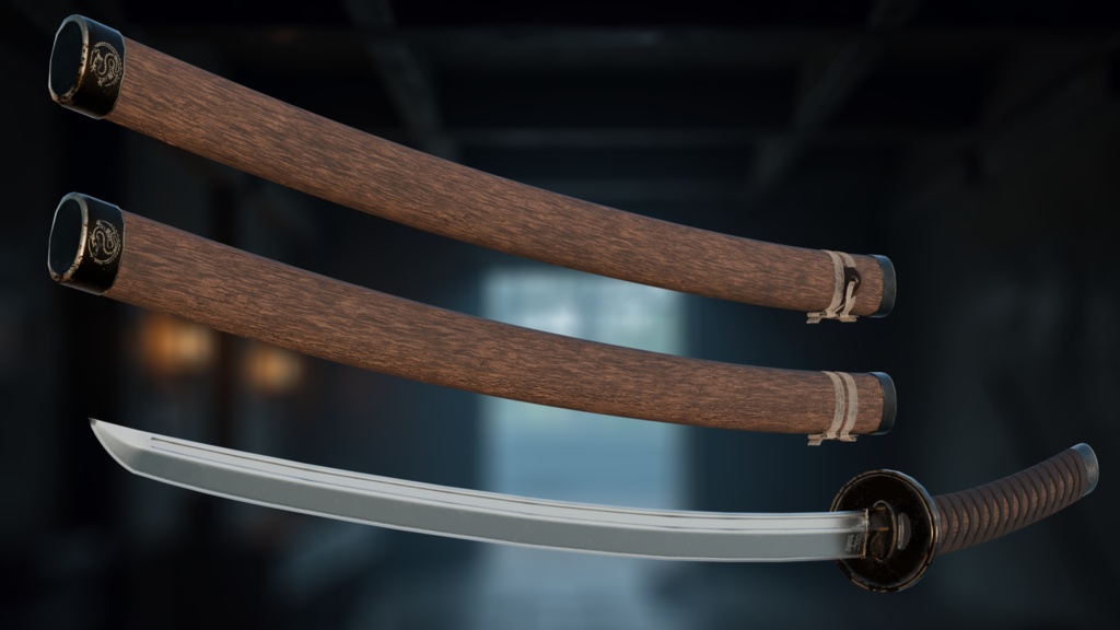 Katana001 Premium Japanese Sword Game-Ready PBR Model Low-poly 3D model