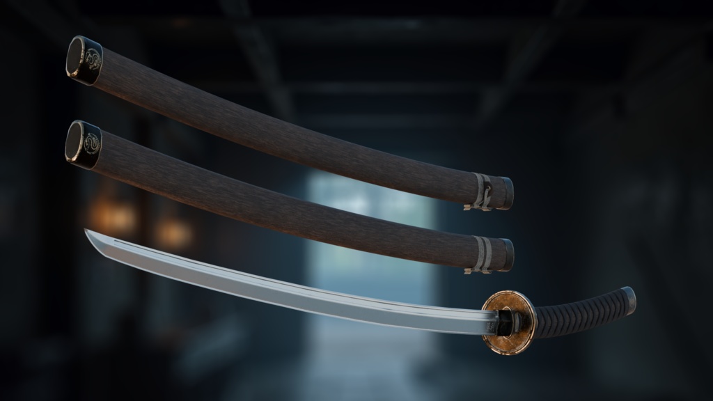 Katana001 Premium Japanese Sword Game-Ready PBR Model Low-poly 3D model