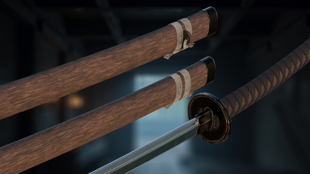 Katana001 Premium Japanese Sword Game-Ready PBR Model Low-poly 3D model