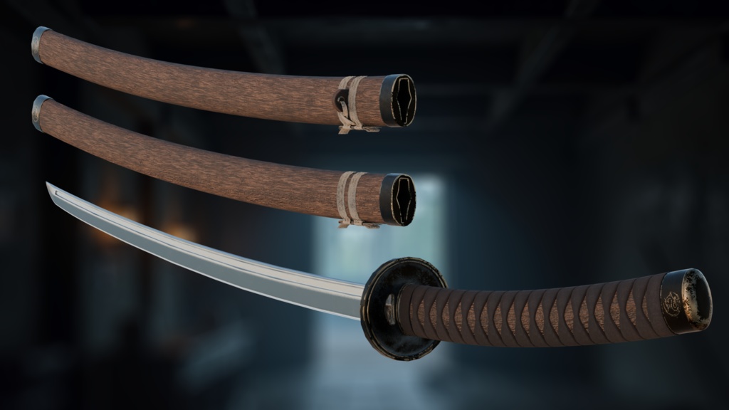 Katana001 Premium Japanese Sword Game-Ready PBR Model Low-poly 3D model