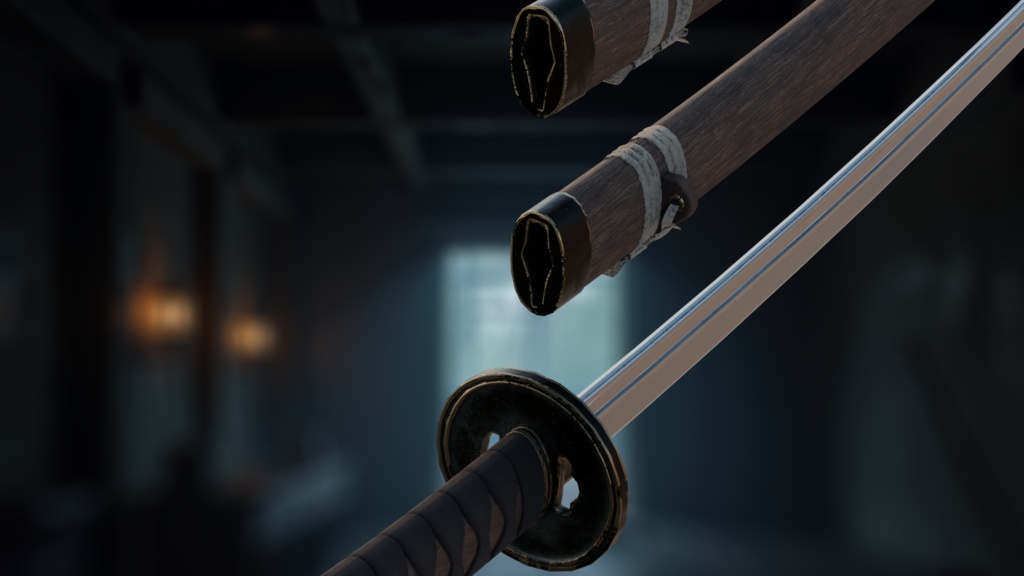 Katana001 Premium Japanese Sword Game-Ready PBR Model Low-poly 3D model