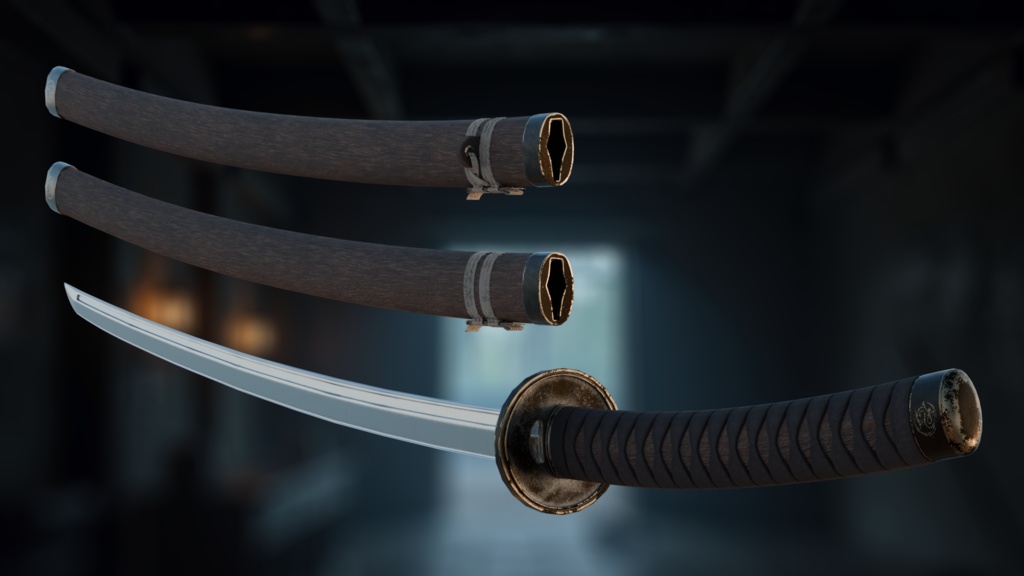 Katana001 Premium Japanese Sword Game-Ready PBR Model Low-poly 3D model