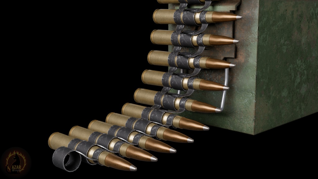 Military Ammo Box & Bullet Belt (PBR / Game-Ready) 弾薬箱と弾帯