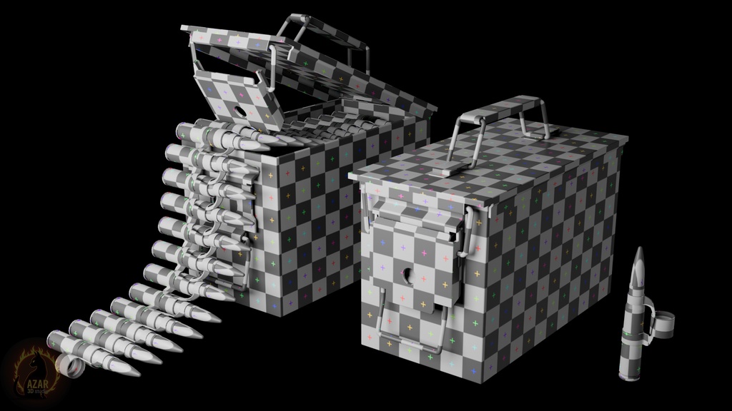 Military Ammo Box & Bullet Belt (PBR / Game-Ready) 弾薬箱と弾帯