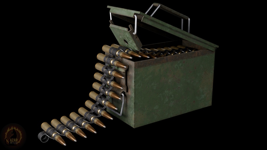 Military Ammo Box & Bullet Belt (PBR / Game-Ready) 弾薬箱と弾帯