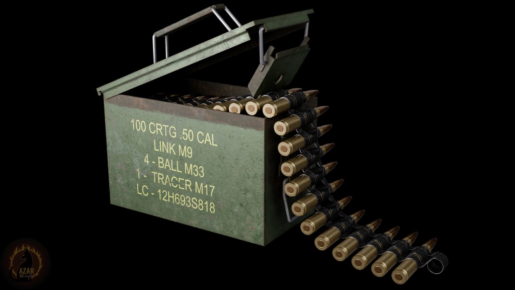 Military Ammo Box & Bullet Belt (PBR / Game-Ready) 弾薬箱と弾帯