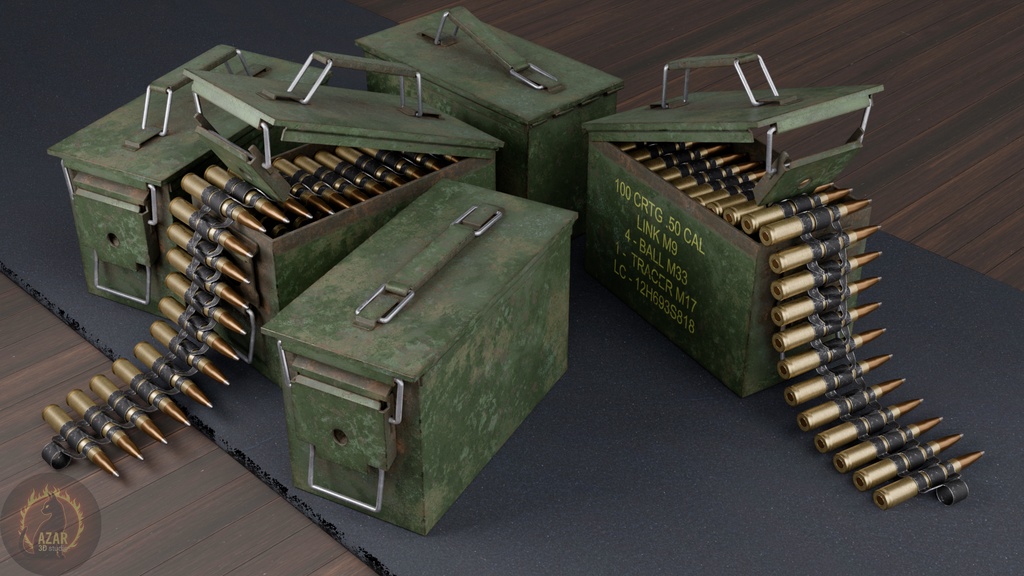 Military Ammo Box & Bullet Belt (PBR / Game-Ready) 弾薬箱と弾帯