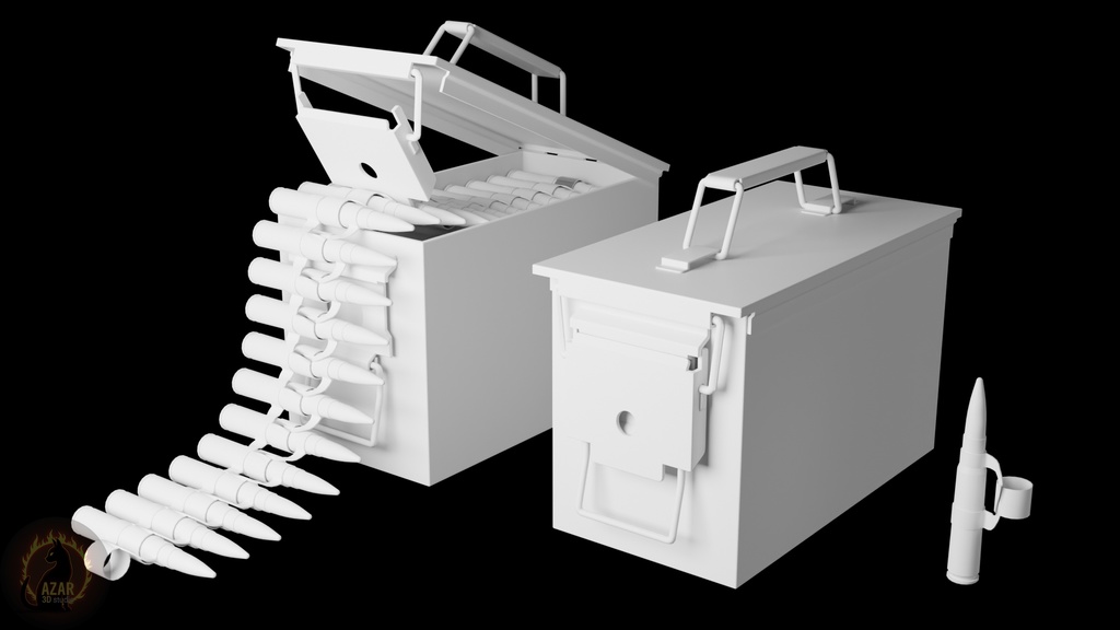 Military Ammo Box & Bullet Belt (PBR / Game-Ready) 弾薬箱と弾帯
