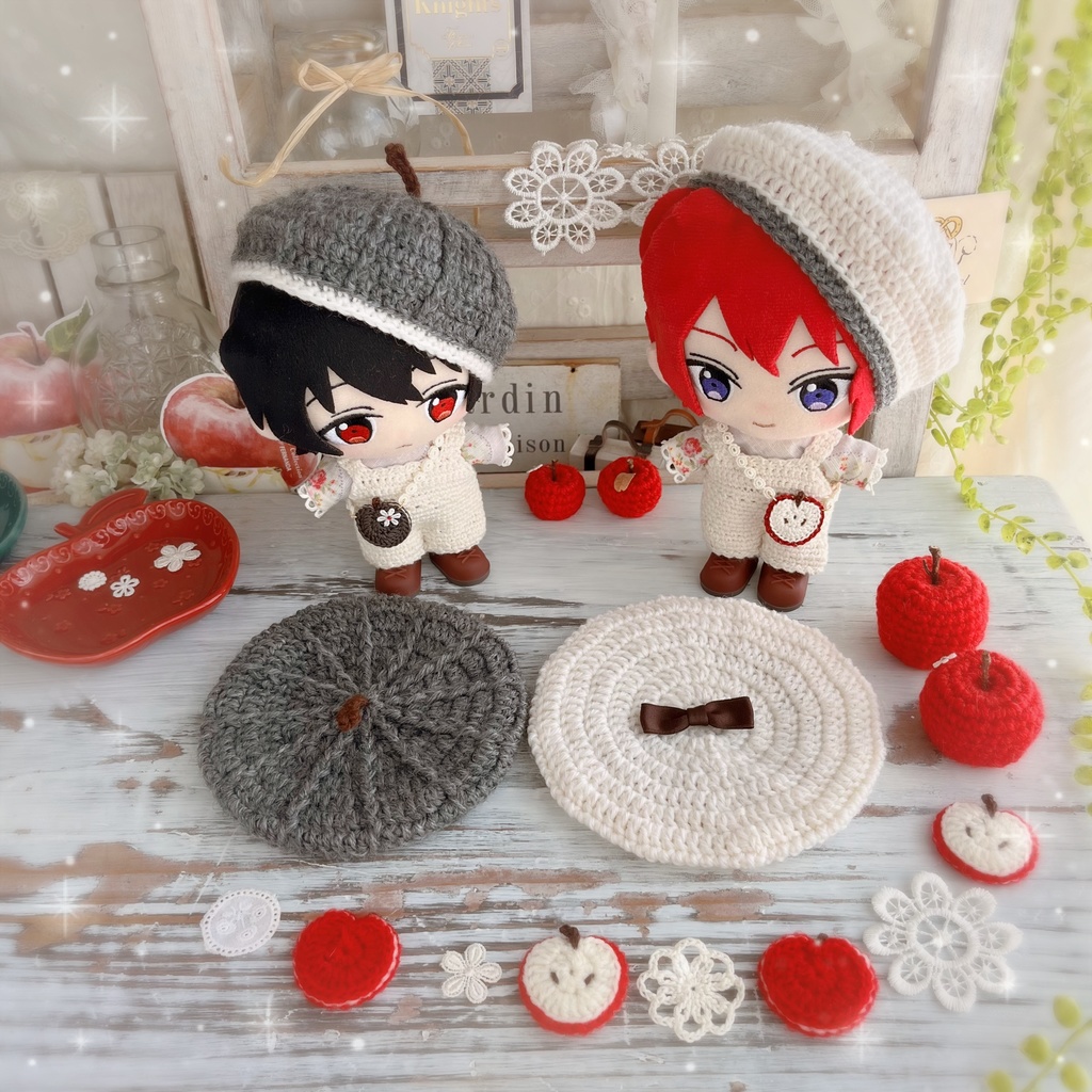 *ぬいぐるみ用半分りんごのベレー帽*