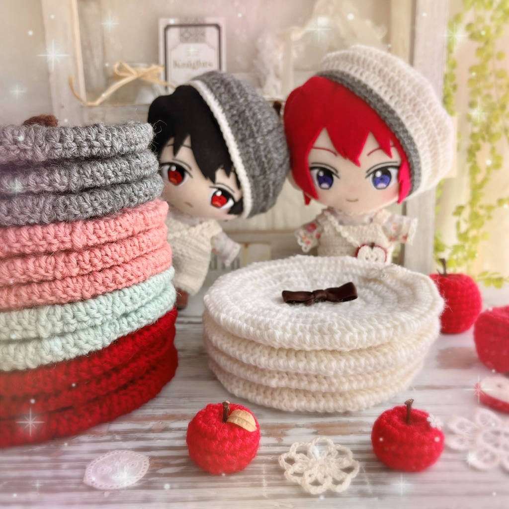 *ぬいぐるみ用半分りんごのベレー帽*