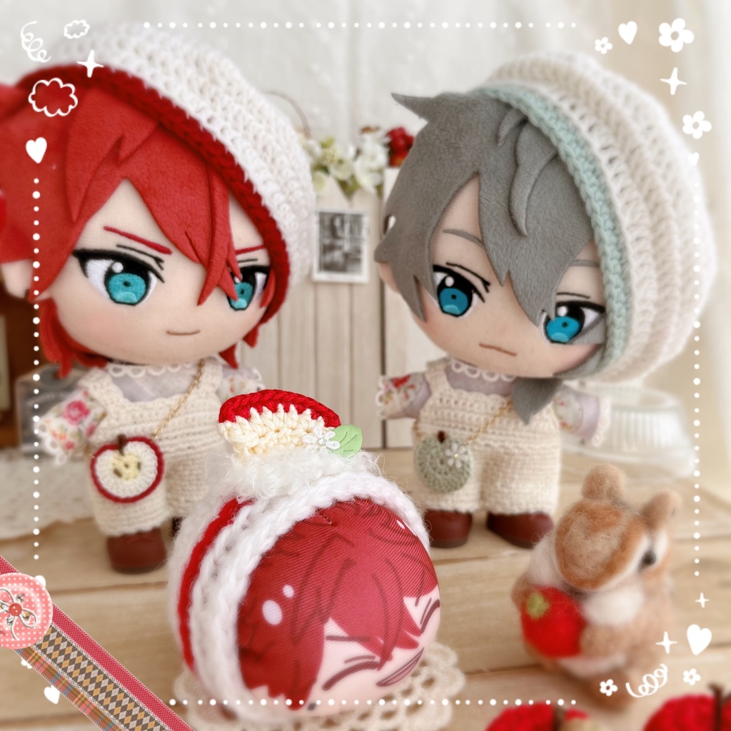 *ぬいぐるみ用半分りんごのベレー帽*