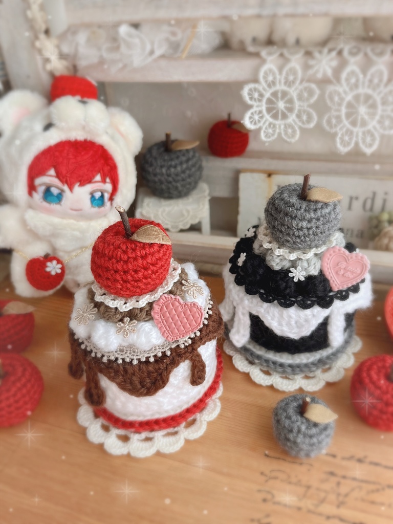 🍎手の平サイズのあみぐるみケーキ 姫りんごの秋色ケーキ🍎