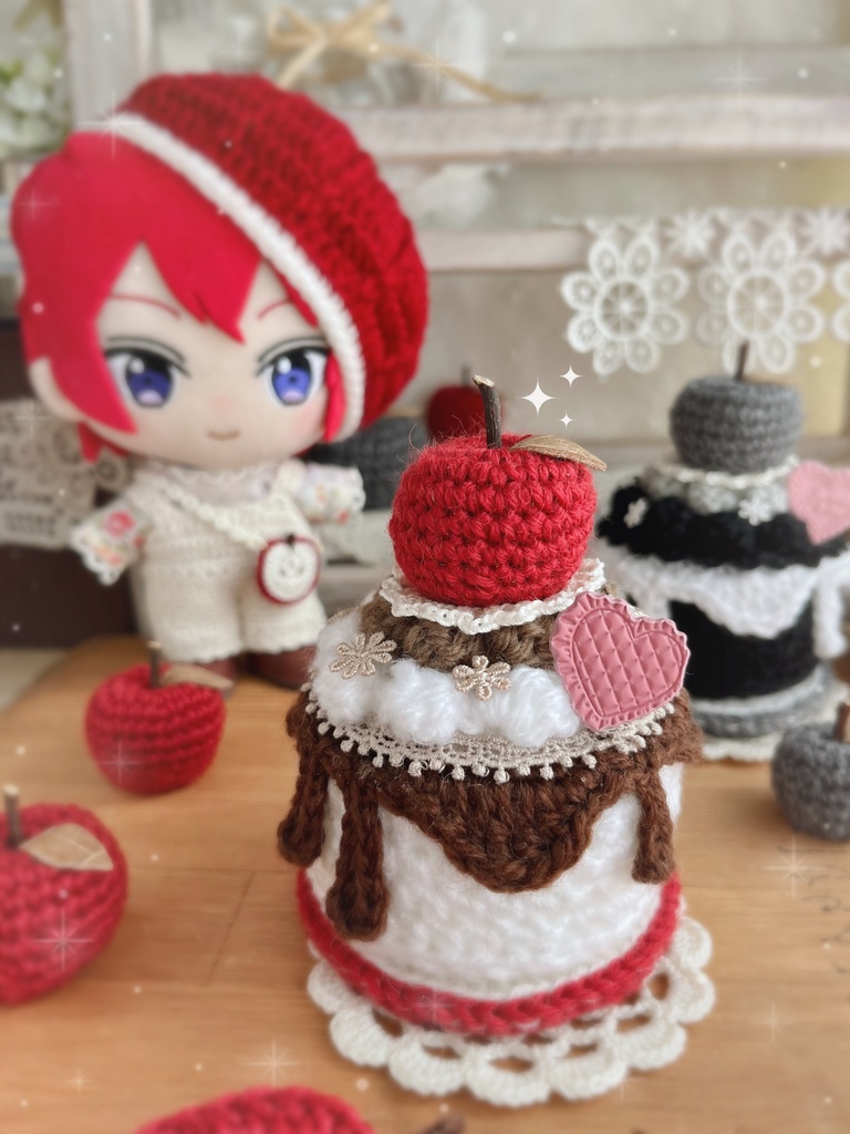 🍎手の平サイズのあみぐるみケーキ 姫りんごの秋色ケーキ🍎
