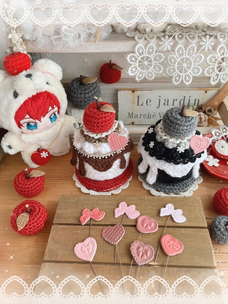 🍎手の平サイズのあみぐるみケーキ 姫りんごの秋色ケーキ🍎