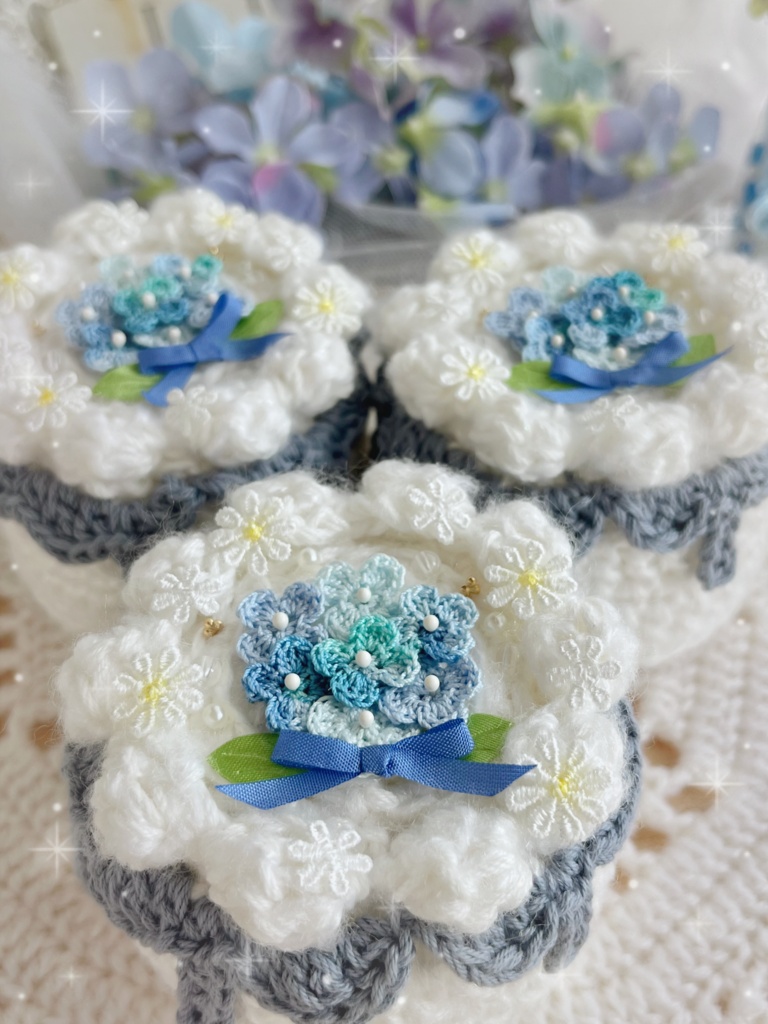 💠手の平サイズのあみぐるみケーキ 紫陽花のケーキ💠