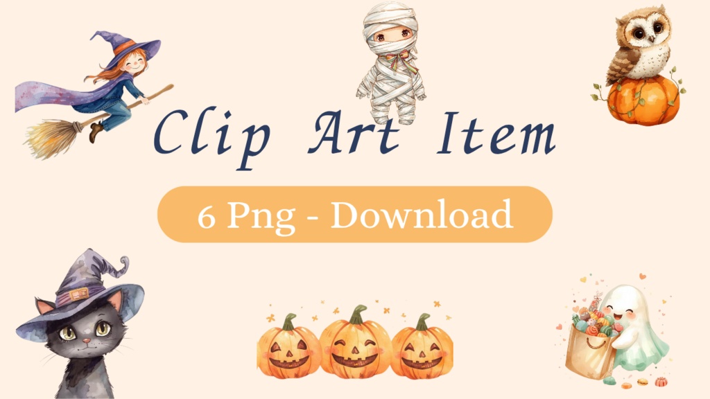 🎃 かわいいハロウィン クリップアート6点セット（PNG） 🎃