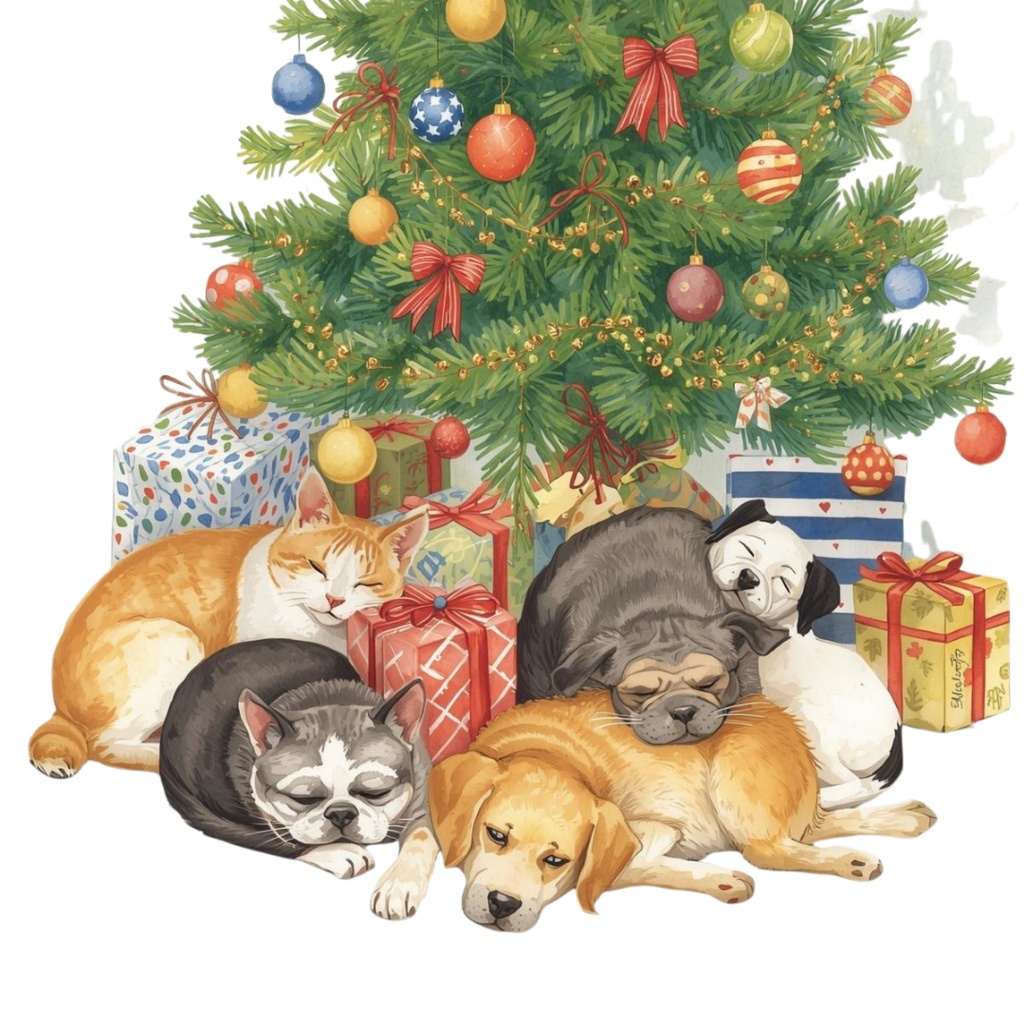 水彩クリスマスクリップアートセット – サンタ&クリスマスツリー&ホリデーイラスト21点