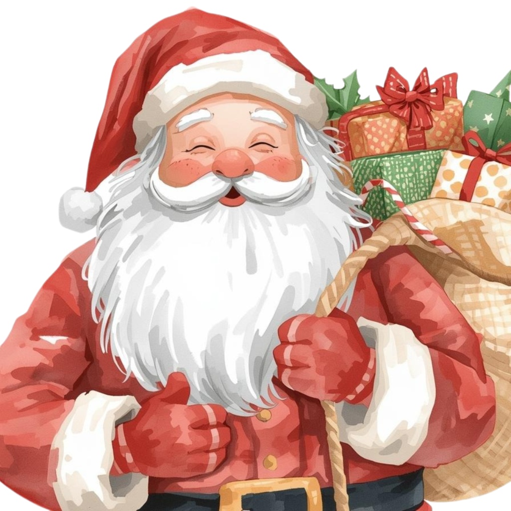 水彩クリスマスクリップアートセット – サンタ&クリスマスツリー&ホリデーイラスト21点