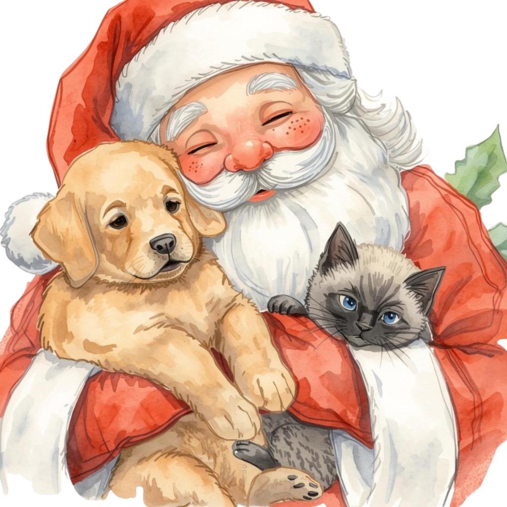 水彩クリスマスクリップアートセット – サンタ&クリスマスツリー&ホリデーイラスト21点