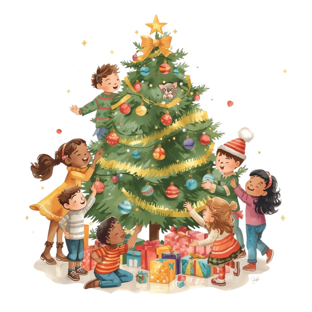 水彩クリスマスクリップアートセット – サンタ&クリスマスツリー&ホリデーイラスト21点