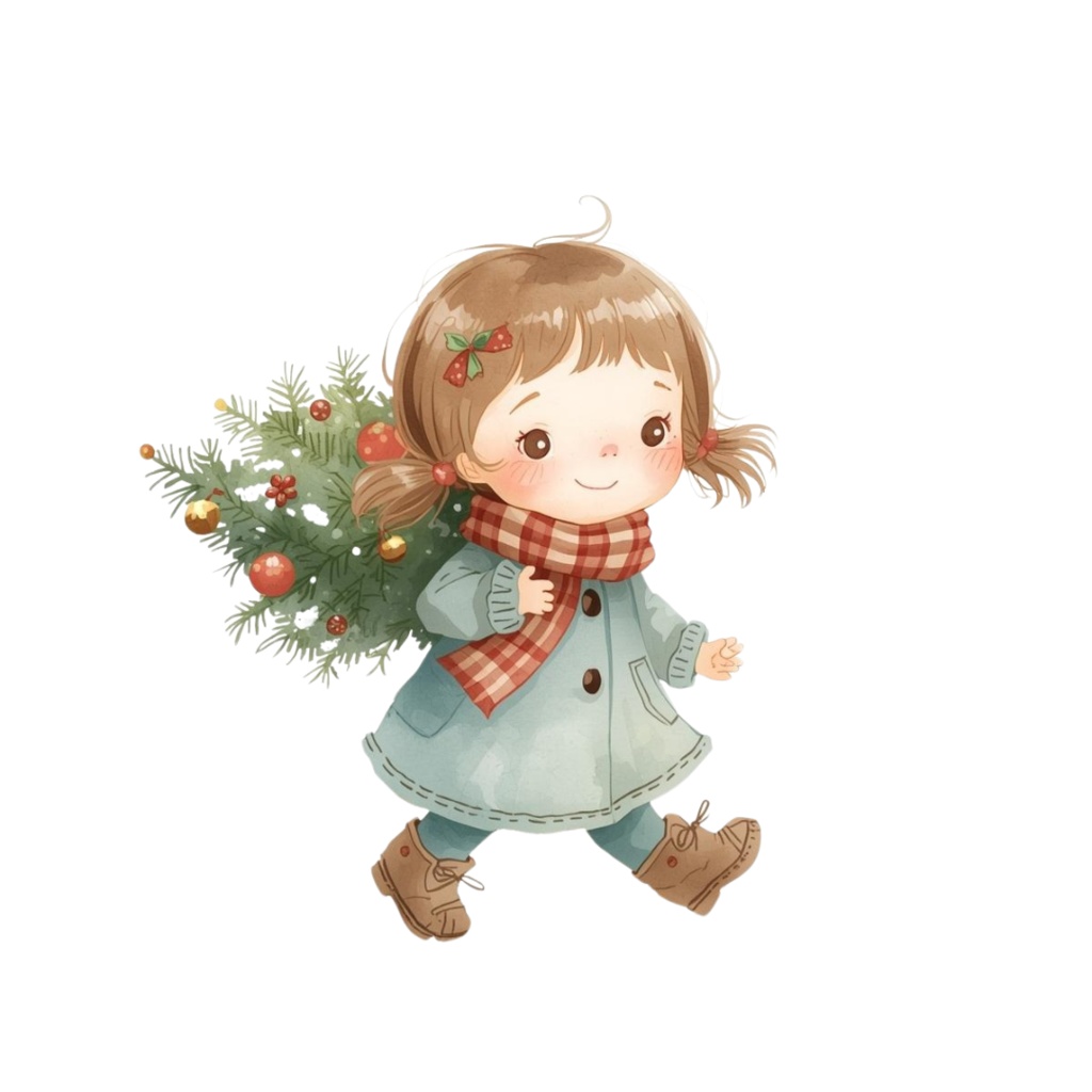 水彩クリスマスクリップアートセット – サンタ&クリスマスツリー&ホリデーイラスト21点