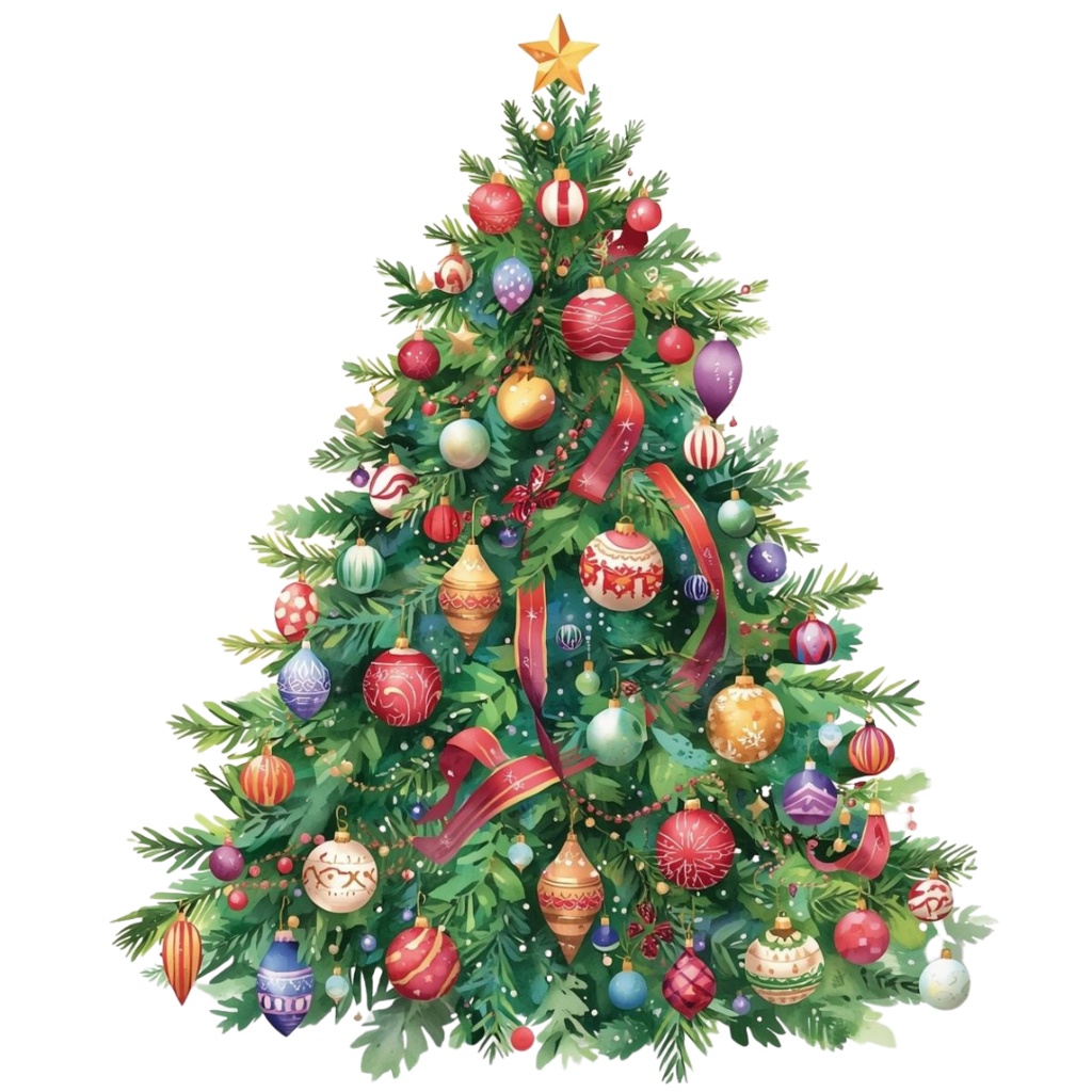 水彩クリスマスクリップアートセット – サンタ&クリスマスツリー&ホリデーイラスト21点